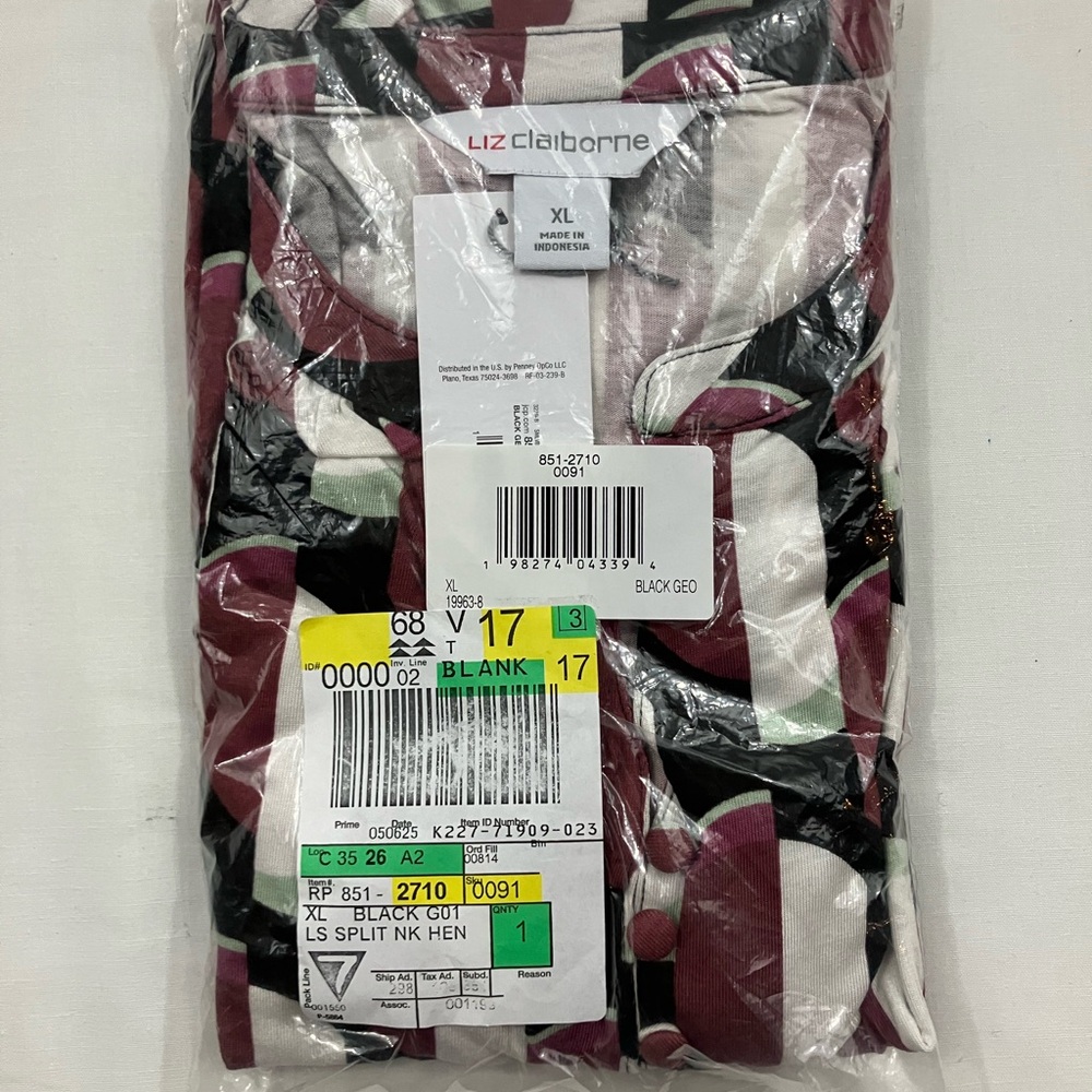 Liz Claiborne Black and Red Geometric Shirt women’s XL